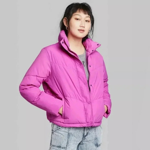 Wild Fable Cropped Puffer Coat Jacket in Magenta Pink Size L - Picture 8 of 8